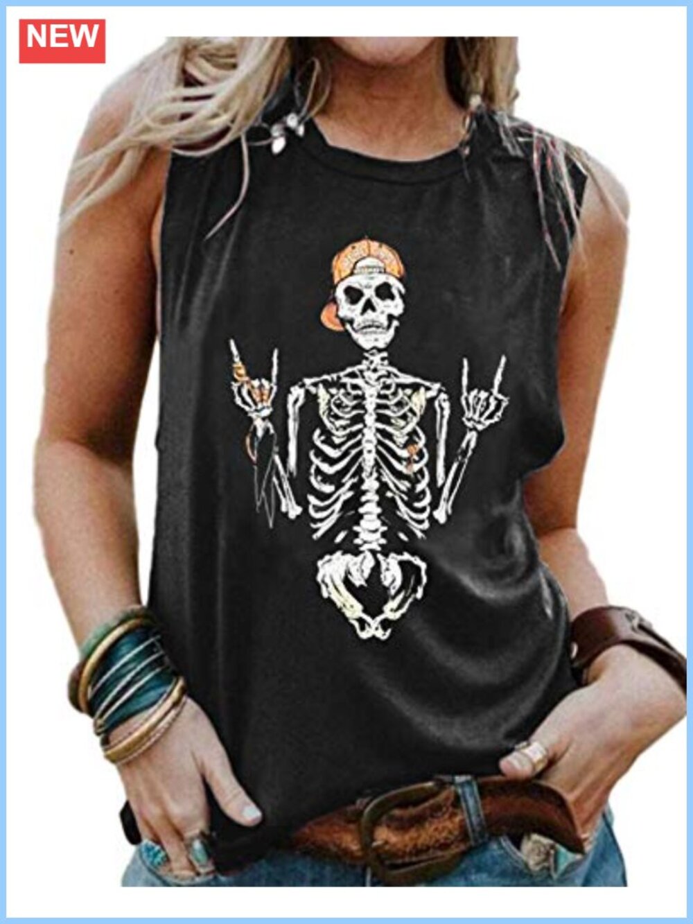 Sleeveless High Neck Loose Fit Skull Graphic Workout Tank Top